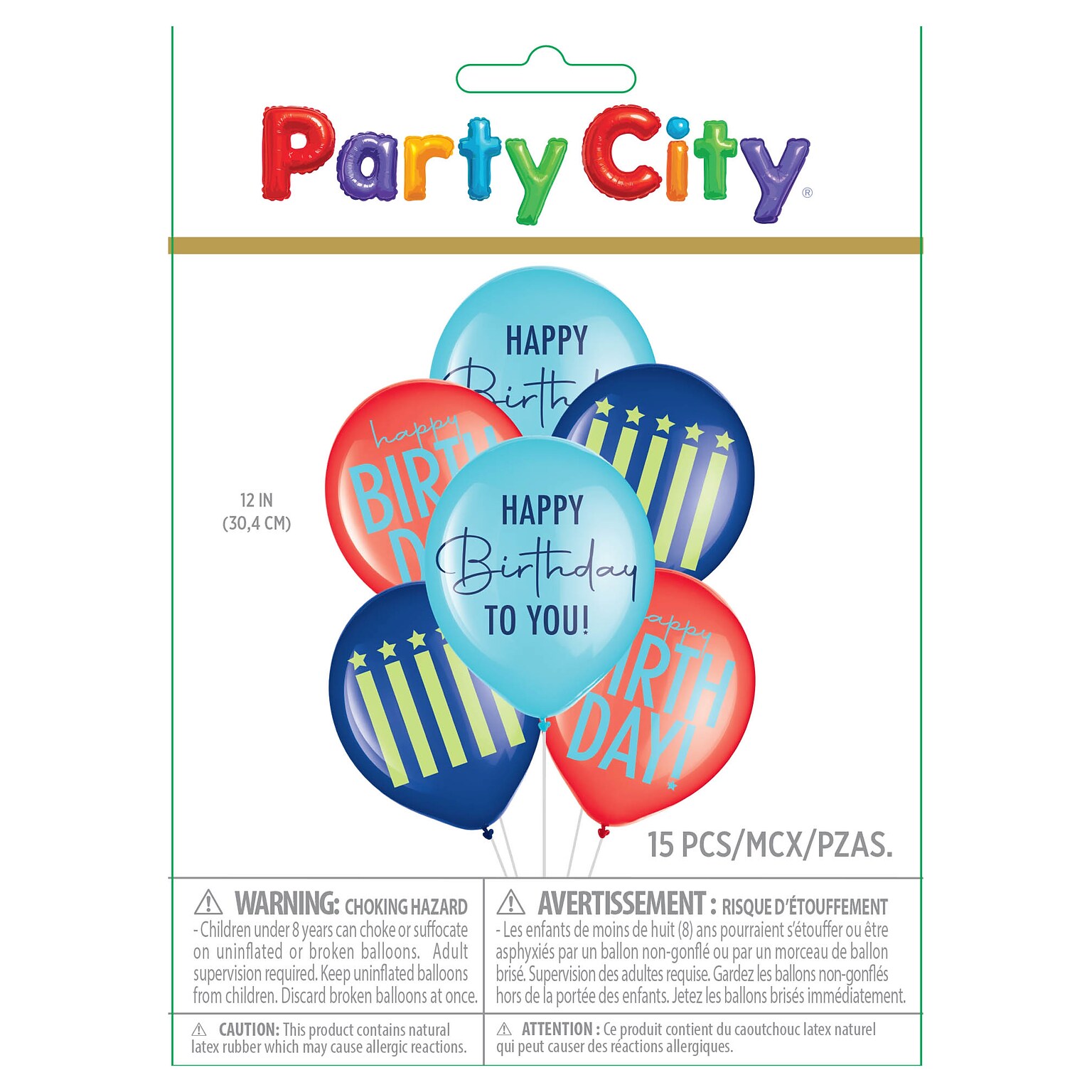 Party City 12 Modern Birthday Latex Balloons, 15/Pack (AM111402-PC)