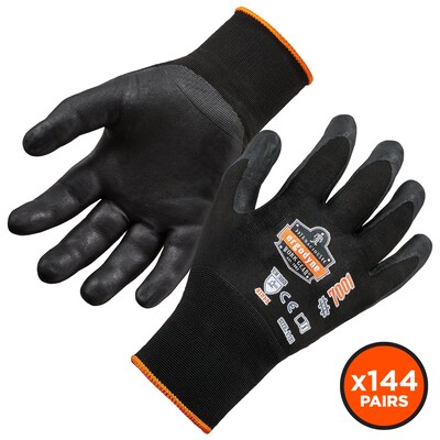 Ergodyne ProFlex 7001 Nitrile Coated Gloves, ANSI Level 3 Abrasion Resistance, Black, Small, 144 Pai