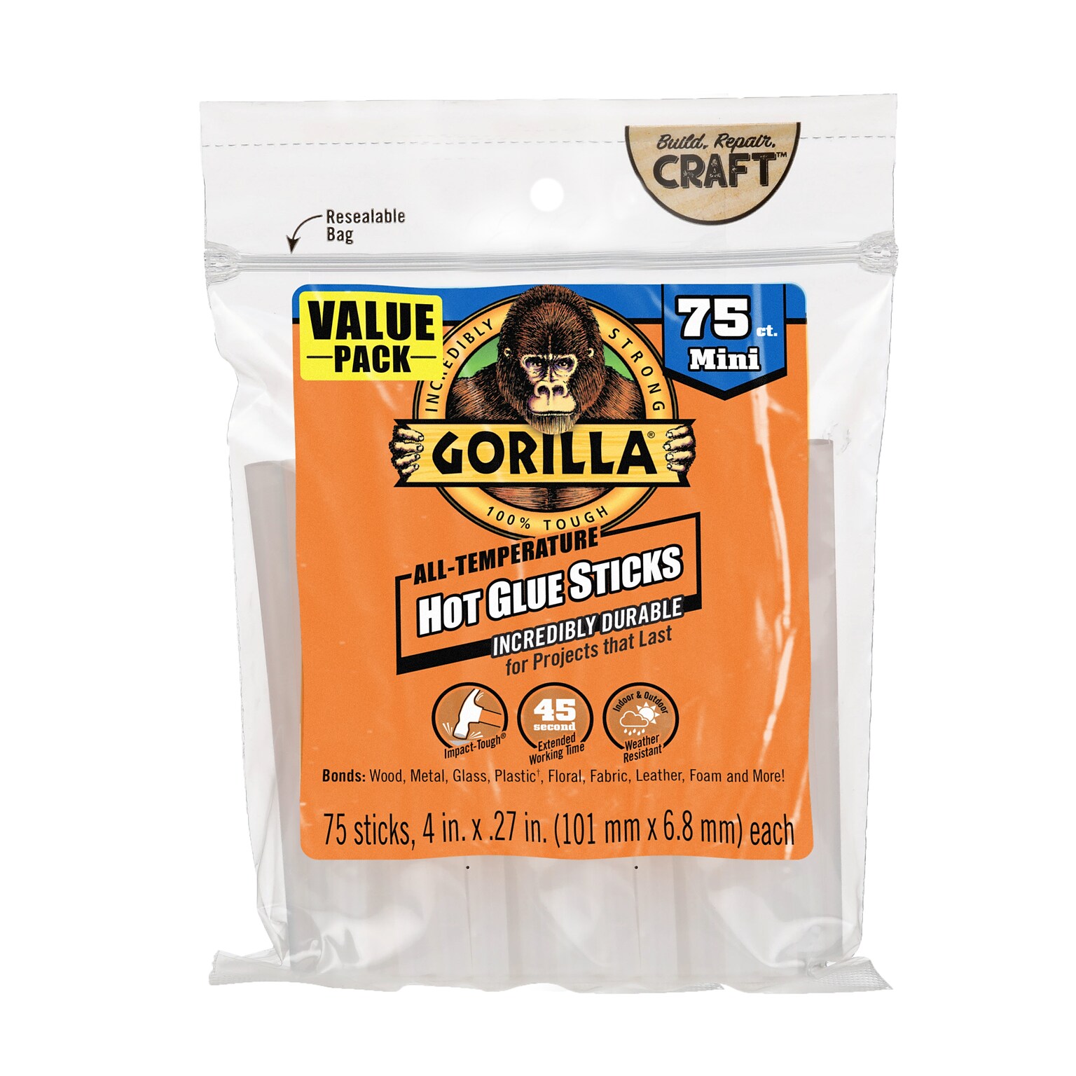 Gorilla Glue Sticks, Clear/Opaque, 75/Pack (3027502)