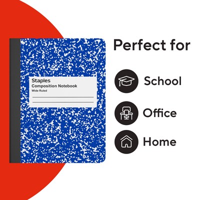 STAPLES Composition Notebook, 9.75” x 7.5”, Wide Ruled, 100 Sheets, Blue