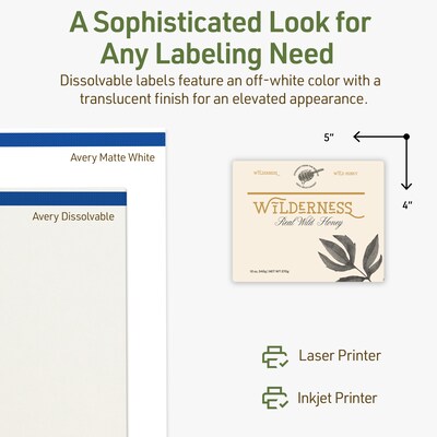 Avery Dissolvable Rectangle Multipurpose Labels, 4" x 5", Off-white, 20/Pack (94253)