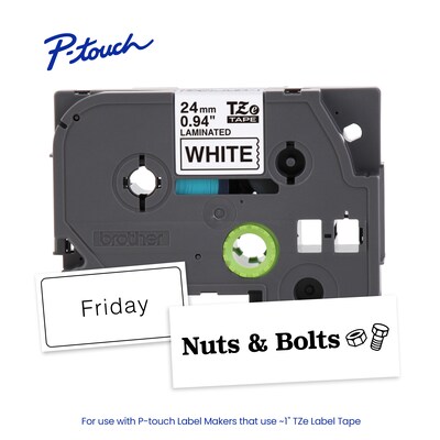Brother P-touch Laminated Label Tape, ~1" x 26.2', Black on White (TZe251)