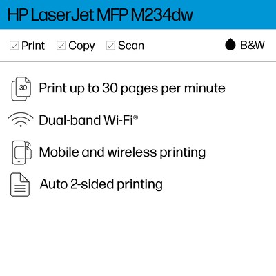 HP LaserJet Pro MFP M234dw Wireless Black & White Laser Printer, All-In-One, Print, Scan, Copy, Best for Home Office (6GW99F)
