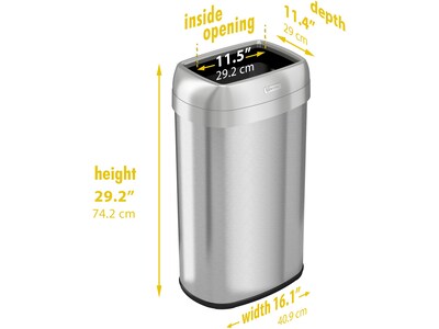 HLS Commercial Stainless Steel Trash Can with Open Lid, 16-Gallon, Silver (HLS16STV)