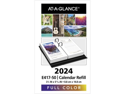 2024 AT-A-GLANCE 6" x 3.5" Photographic Loose-Leaf Desk Calendar Refill, Multicolor (E417-50-24)