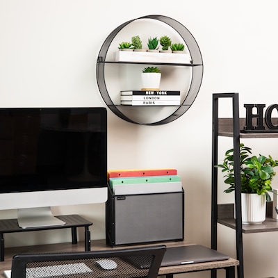 Mind Reader 2-Shelf Metal Wall Decor Circular Floating Shelves, 18" x 4" x 18", Black (WALLCIR-BLK)