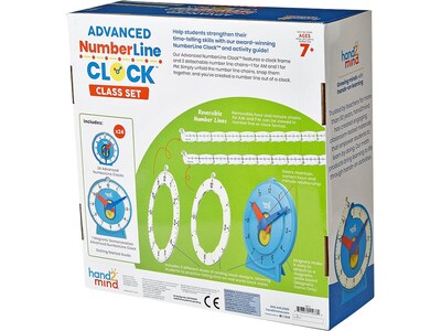 hand2mind Advanced NumberLine Clock Class Set, White/Blue (93412)