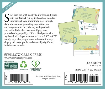 2026 Willow Creek A Year of Wellness 6.2 x 5.4 Day-to-Day Calendar (55243)