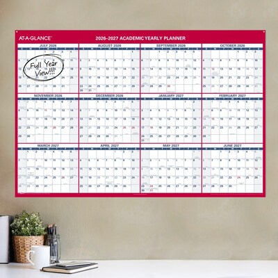 2026-2027 AT-A-GLANCE 48" x 32" Academic Yearly Wet-Erase Wall Calendar, Reversible, White/Red (PM36AP-28-27)