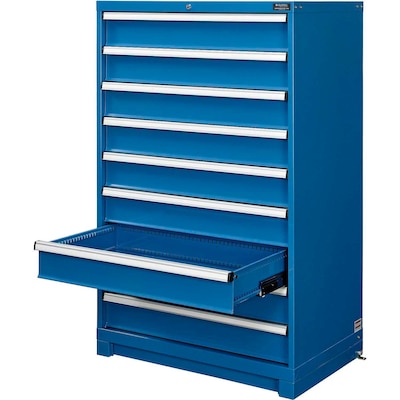 Global Industrial Modular Drawer Cabinet, 9 Drawers, w/Lock, 36"W x 24"D x 57"H, Blue