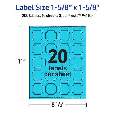 Avery Scalloped Decorative Edge Multipurpose Labels, 1-5/8" x 1-5/8", Bright Blue, 200/Pack (94110)