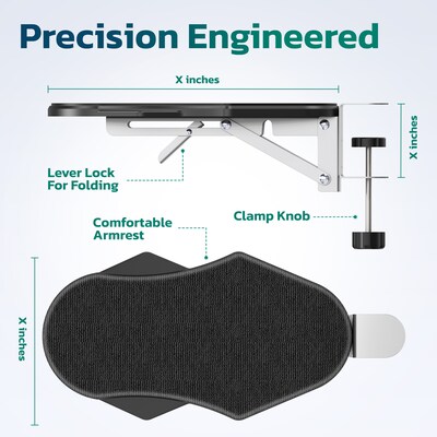 Purely E5720 Ergonomic Arm/Elbow Support Rest for Desk, Computer Desk Arm Extender, Black (PARE5720)