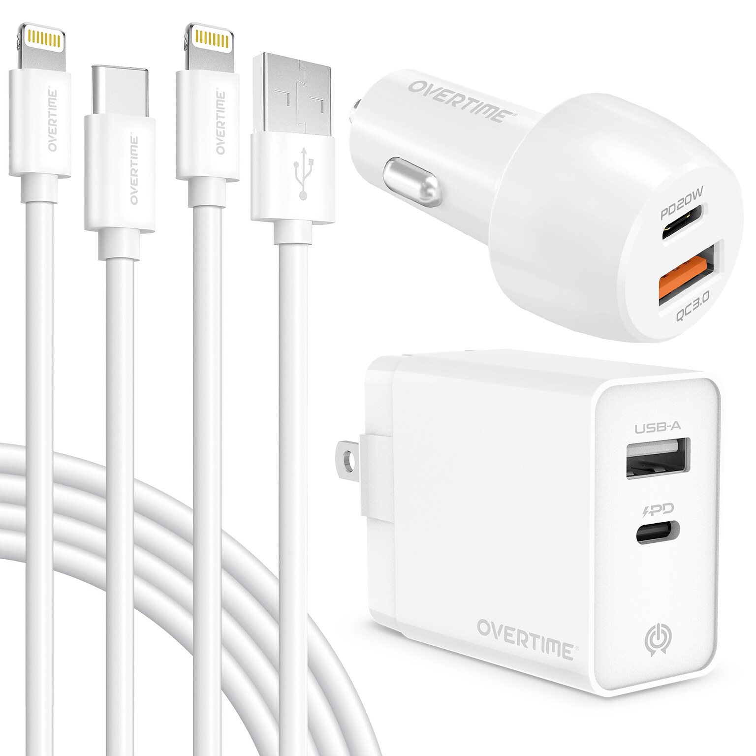 Overtime USB-A/USB-C Charging Kit for Apple, White (DAC3IN12USBSL)