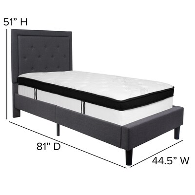 Flash Furniture Roxbury Tufted Upholstered Platform Bed in Dark Gray Fabric with Memory Foam Mattress, Twin (SLBMF29)