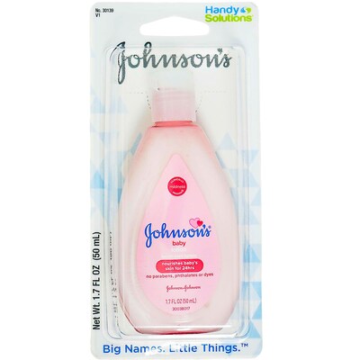 Johnsons Baby Lotion with Coconut Oil, 1.7 oz Travel Size Bottle, 3 Bottles/Box, 16 Boxes/Carton