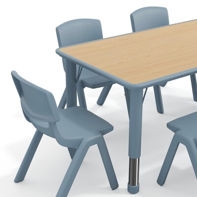 Flash Furniture Emmy Rectangular Activity Table Set, 47.25" x 23.5", Height Adjustable, Natural Woodgrain & Dusty Blue