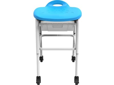 Luxor Plastic/Steel Adjustable-Height Classroom Stool with Wheels and Storage, Blue/White (MBS-STOOL