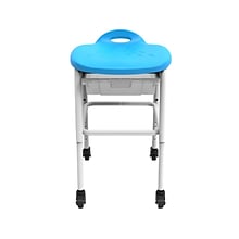 Luxor Plastic/Steel Adjustable-Height Classroom Stool with Wheels and Storage, Blue/White (MBS-STOOL