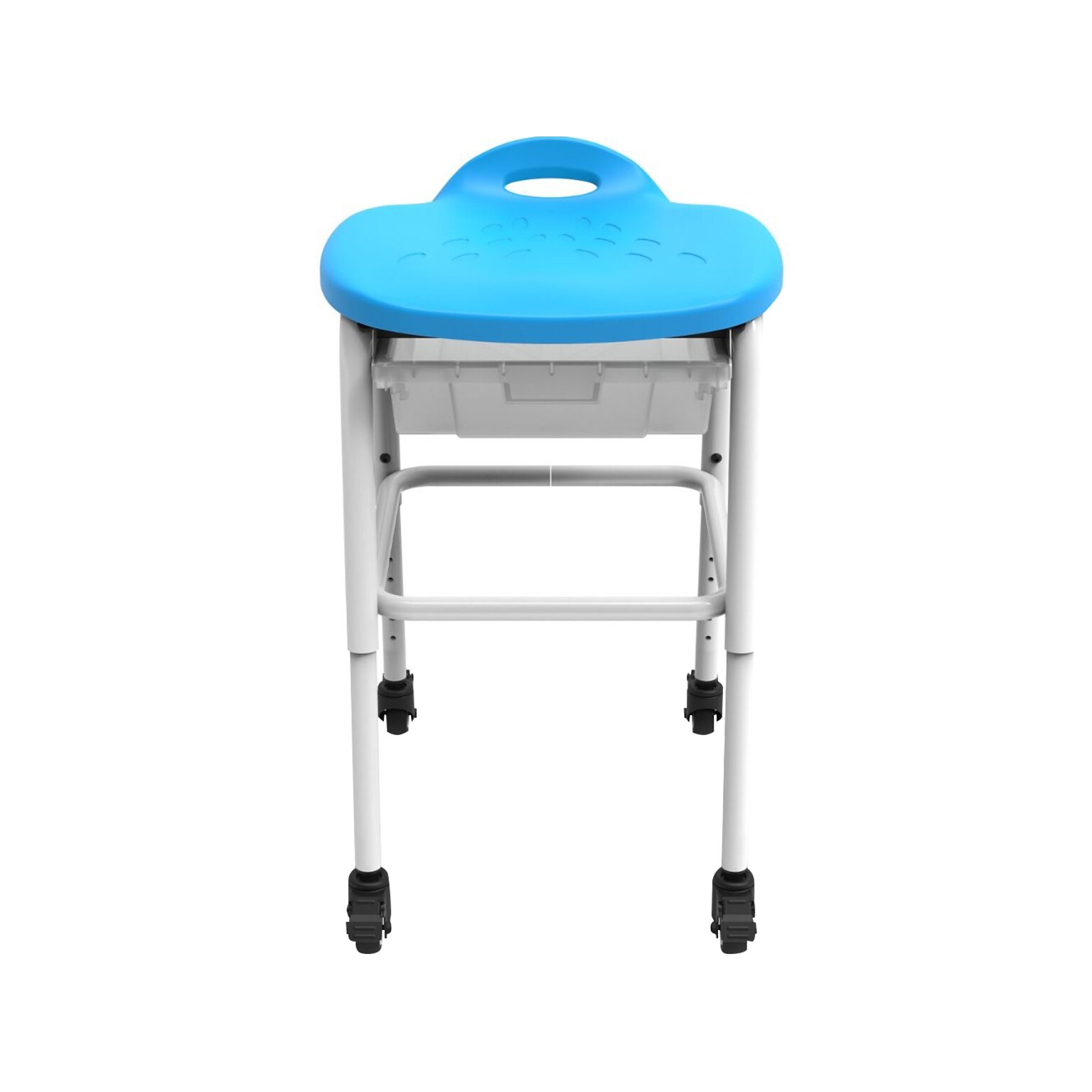 Luxor Plastic/Steel Adjustable-Height Classroom Stool with Wheels and Storage, Blue/White (MBS-STOOL-2)