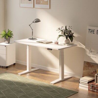 FlexiSpot E7 Commercial 55''W Electric Rectangular Adjustable Standing Desk, White (E7WCOM5528-W)