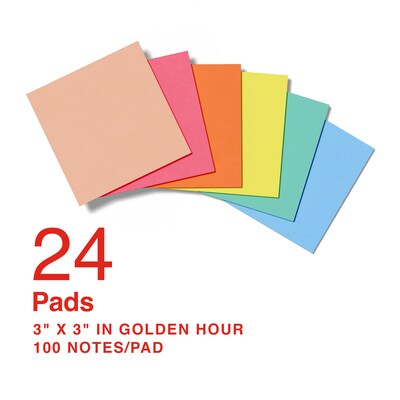 Staples Ultra Sticky Notes, 3 x 3, Golden Hour Collection, 100 Sheets/Pad, 24 Pads/Pack (ST62885)