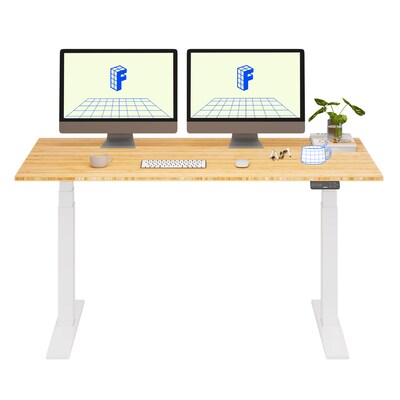 FlexiSpot E7COMMERCIAL 60W Electric Height Adjustable Standing Desk, Bamboo/White (E7WCOM6030-LBZB