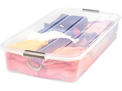 Iris Stackable Plastic Storage Box, 6.5" x 32.5" x 17.8", 50 Qt., Clear, 6/Pack (100802)