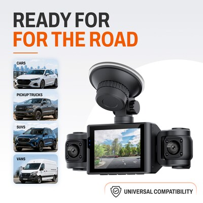 QORVIK K120 4-Channel Dash Cam with Front, Rear, and Dual Adjustable Interior Cameras and WiFi Connectivity, Black (QDCK120)