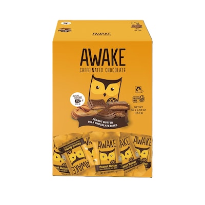 Awake Caffeinated Peanut Butter Milk Chocolate Bites, 0.58 oz., 50 Bites/Box (00460U)