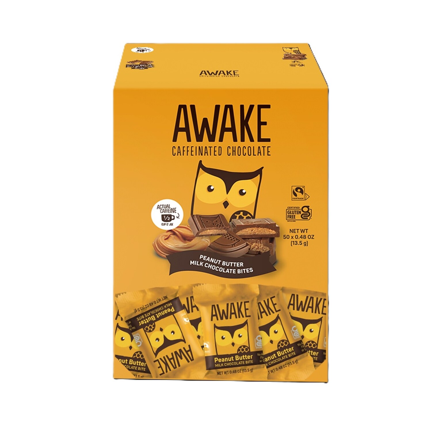 Awake Caffeinated Peanut Butter Milk Chocolate Bites, 0.58 oz., 50 Bites/Box (00460U)