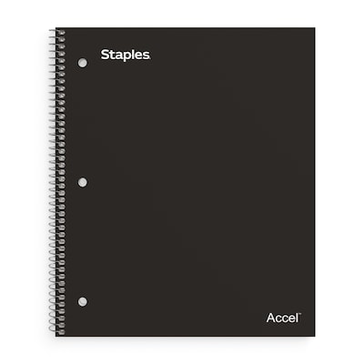 STAPLES Accel 1-Subject Notebook, 8.5” x 11”, College Ruled, 100 Sheets, Black