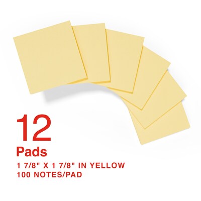Staples Ultra Sticky Notes, 1 7/8 x 1 7/8, Sunshine Collection, 100 Sheets/Pad, 12 Pads/Pack (ST62879)
