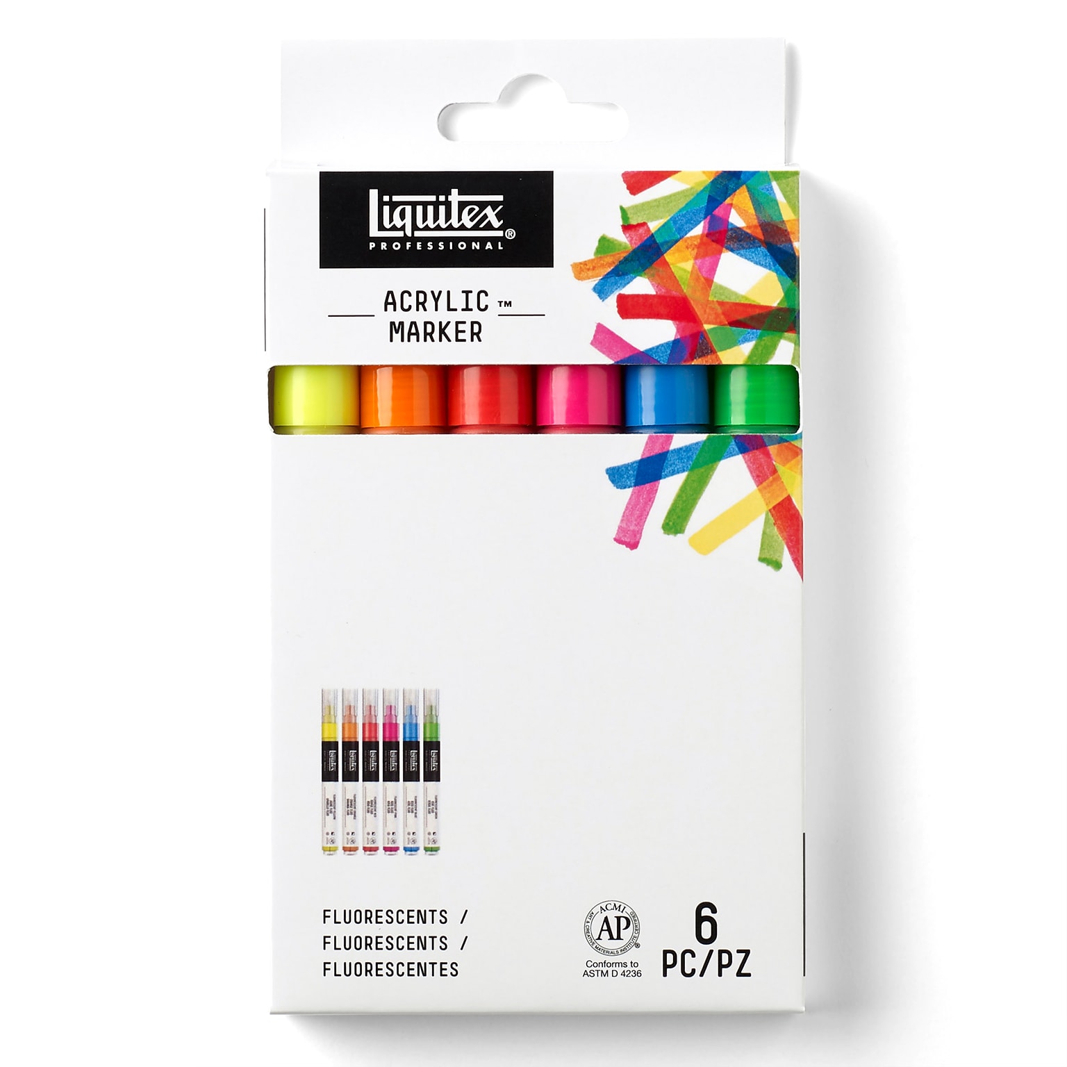 Liquitex Professional Acrylic Paint Marker, Fine Nib, 2 mm, Fluorescent Colors, 6/Pack (LIQ4690006)