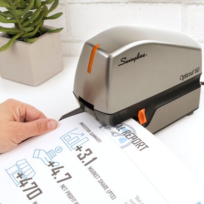 Swingline Optima 60 Electric Desktop Stapler, 60-Sheet Capacity, Staples Included, Gray/Silver (48210)