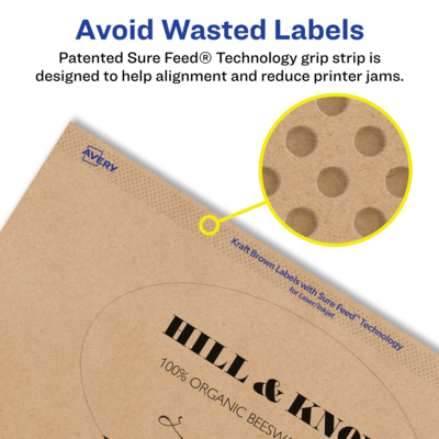 Avery Laser/Inkjet Oval Multipurpose Labels, 3" x 5", Kraft Brown, 150 Labels/Box ( 94052)