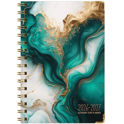2026-2027 Excello Brands 8" x 5.5" Academic Weekly & Monthly Planner, Paperboard Cover, Teal Gold Marble (FSHN-AY26-58-54)