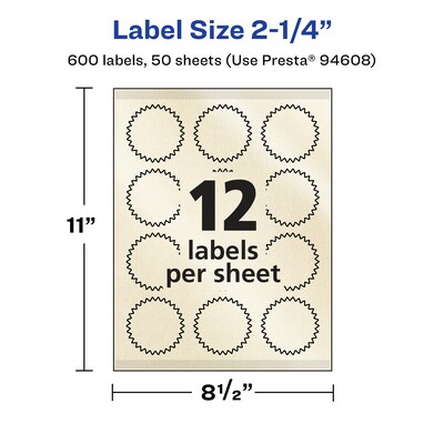 Avery Pearlized Ivory Burst Multipurpose Labels, 2.25", Ivory, 600/Box (94608)