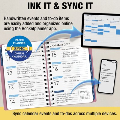 2027 Rocketbook Rocketplanner 6" x 8" Calendar Year Weekly & Monthly Planner, Plastic Cover (RKPL-CY27-5-PK)