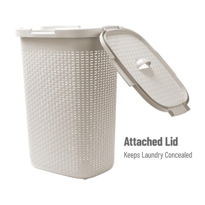 Mind Reader Plastic Laundry Hamper with Lid, Ivory (60HAMP-IVO)