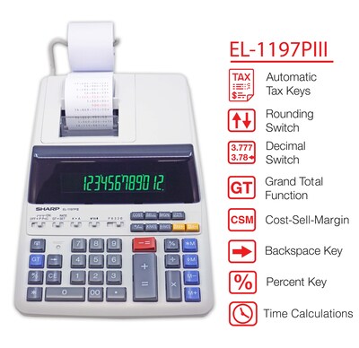 Sharp (EL1197PIII) 12-Digit Printing Calculator, White