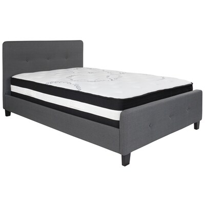 Flash Furniture Tribeca Tufted Upholstered Platform Bed in Dark Gray Fabric with Pocket Spring Mattress, Full (HGBM30)