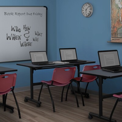Regency Kobe 60 Flip Top Mobile Training Table- Grey & 2 M Stack Chairs- Burgundy
