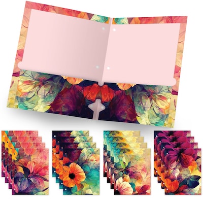 Global Printed Products Abstract Floral 3-Hole Punched 2 Pocket Presentation Folder, Assorted Colors