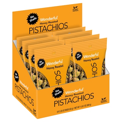 Wonderful No Shells Honey Roasted Pistachios, 8/Box (HR0146A25M1)