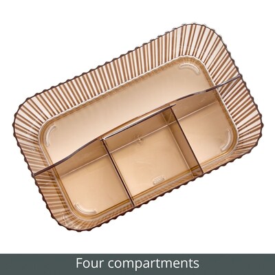 mDesign 4-Section Plastic Desktop Caddy Organizer with Handle, Plastic, Sand (26053)