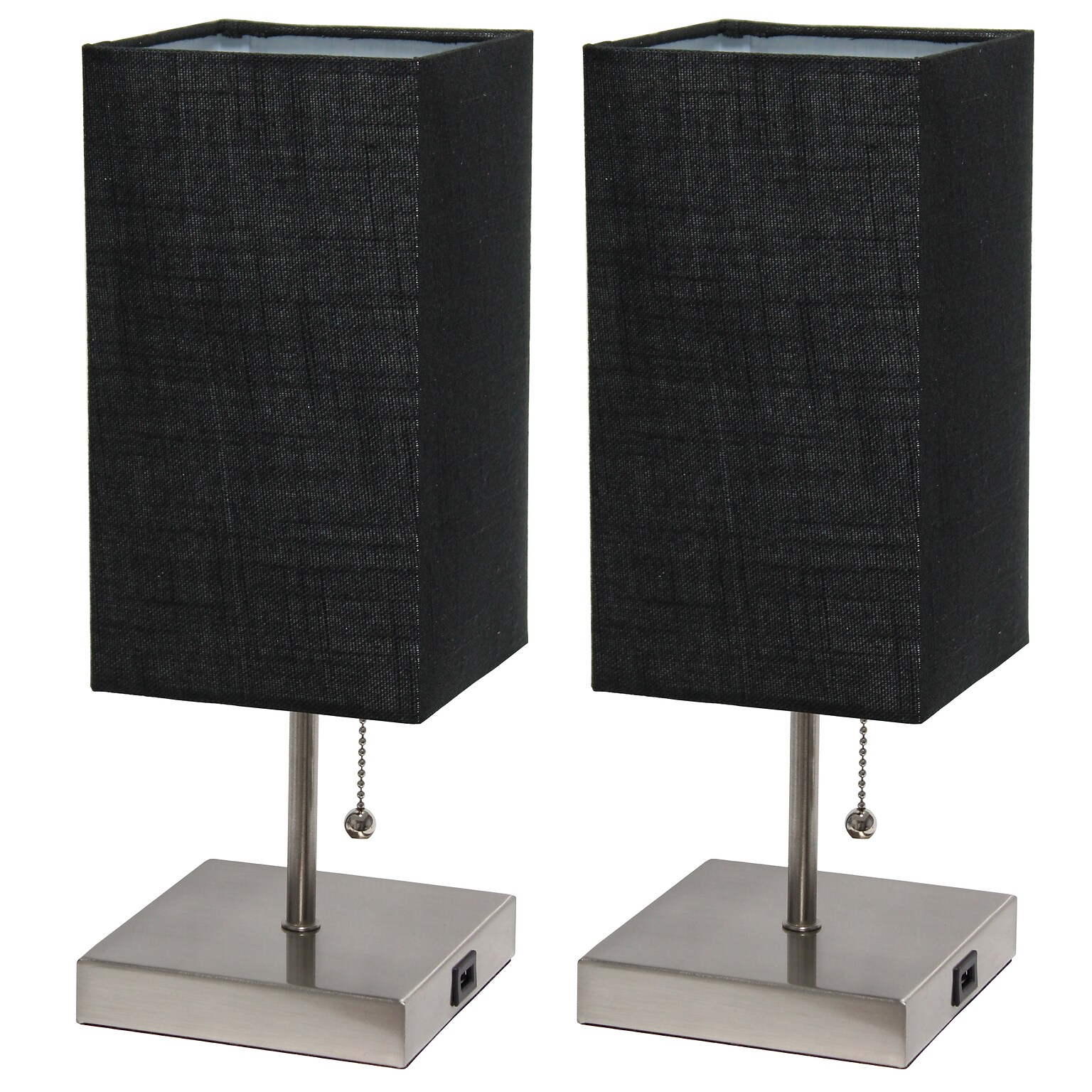 Simple Designs Petite Stick Lamp with USB Charging Port and Fabric Shade, Black, 2/Pack (LC2003-BLK-2PK)