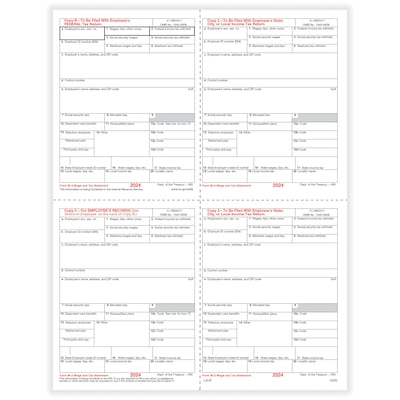 ComplyRight 2024 W-2 Tax Form, 1-Part, 4-Up, Copy B, C, 2, 2, 100/Pack (5205)