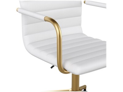 Martha Stewart Taytum Ergonomic Faux Leather Swivel Office Chair, White (CH142370WHGLD)