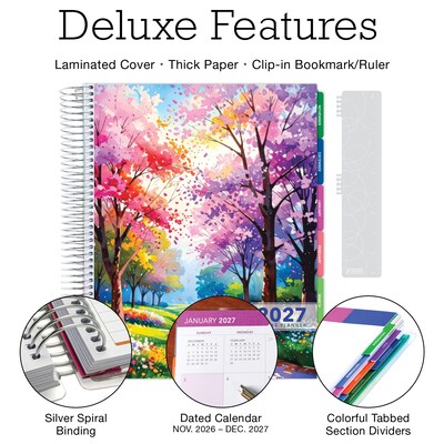 2027 Excello Brands 10.3 x 12.3 Weekly & Monthly Standard Planner, Paperboard Cover, Watercolor Tree (DLX-CY27-0043)