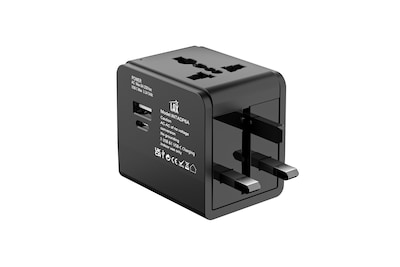 LAX International Travel Adapter with 1x USB-C 3.1A 5V and 1 USB-A, Black (INTADP6A)